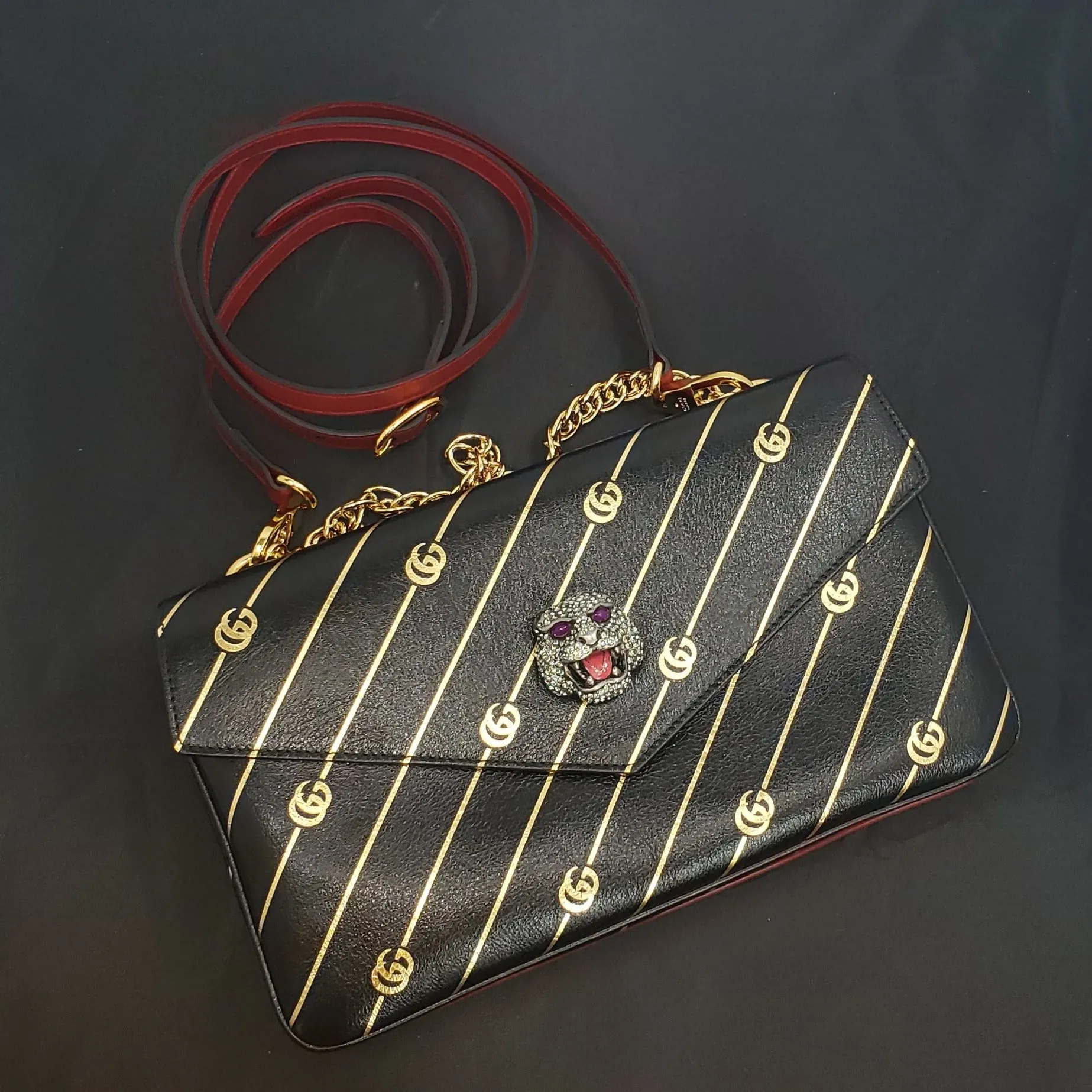 Gucci Thiara Medium Double Envelope Bag Black/Red