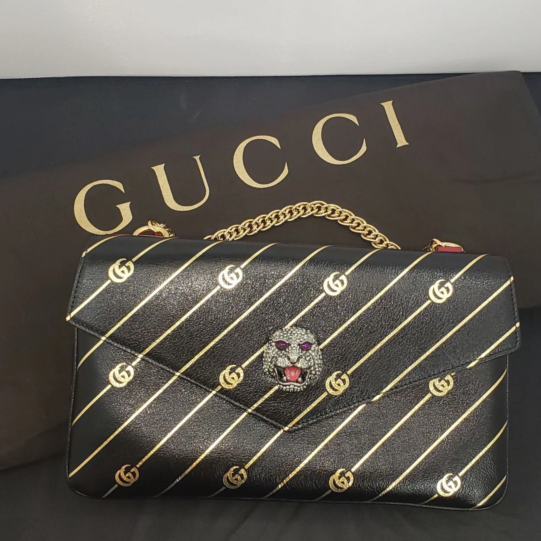 Gucci Thiara Medium Double Envelope Bag Black/Red