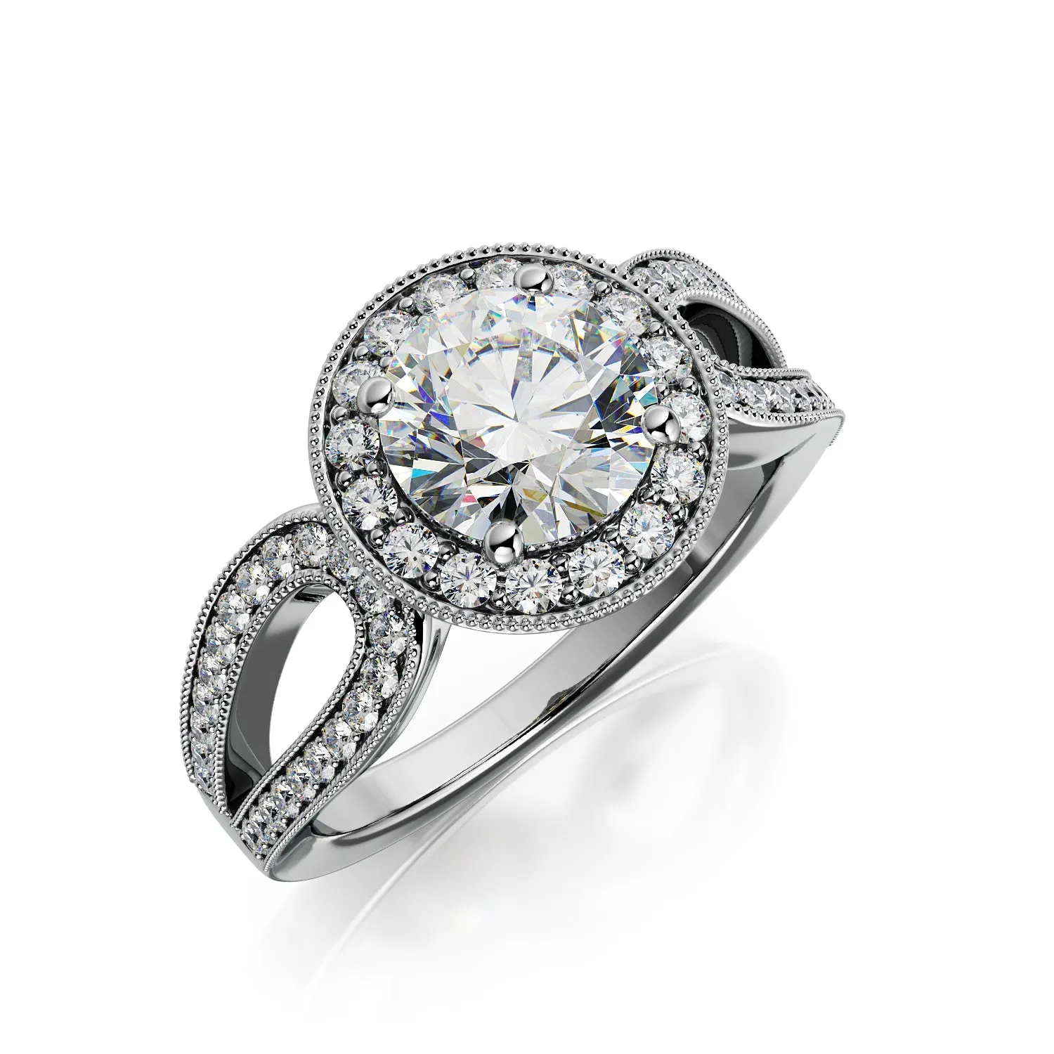 Gu'ng Split Shank Natural Round Cut Diamond Engagement Ring