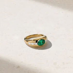 Gypsy Oval Emerald and Diamond Ring