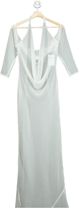 Halden White Sheer Cowl Neck Gown