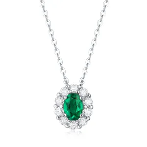 Halo Oval Cut Gemstone Emerald Necklace