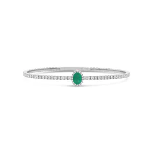 Halo Oval Emerald and Diamond Flex Bangle