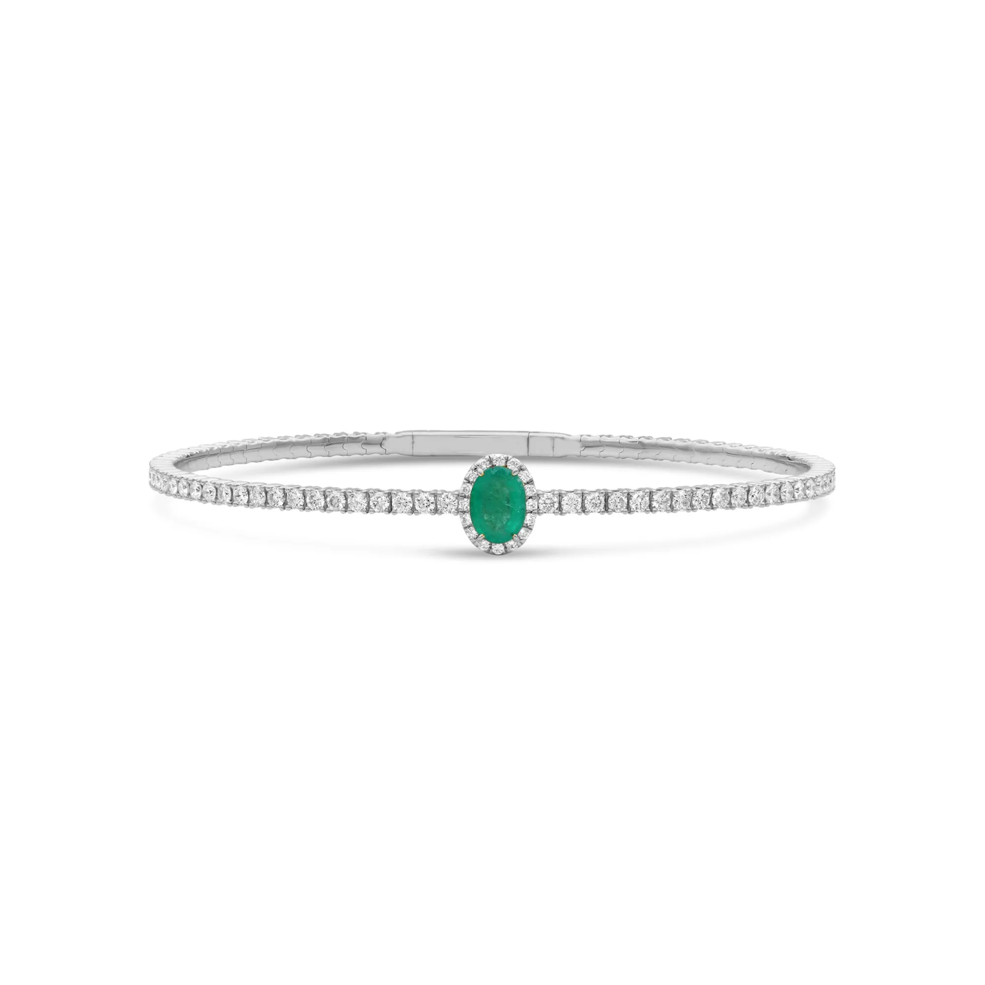 Halo Oval Emerald and Diamond Flex Bangle