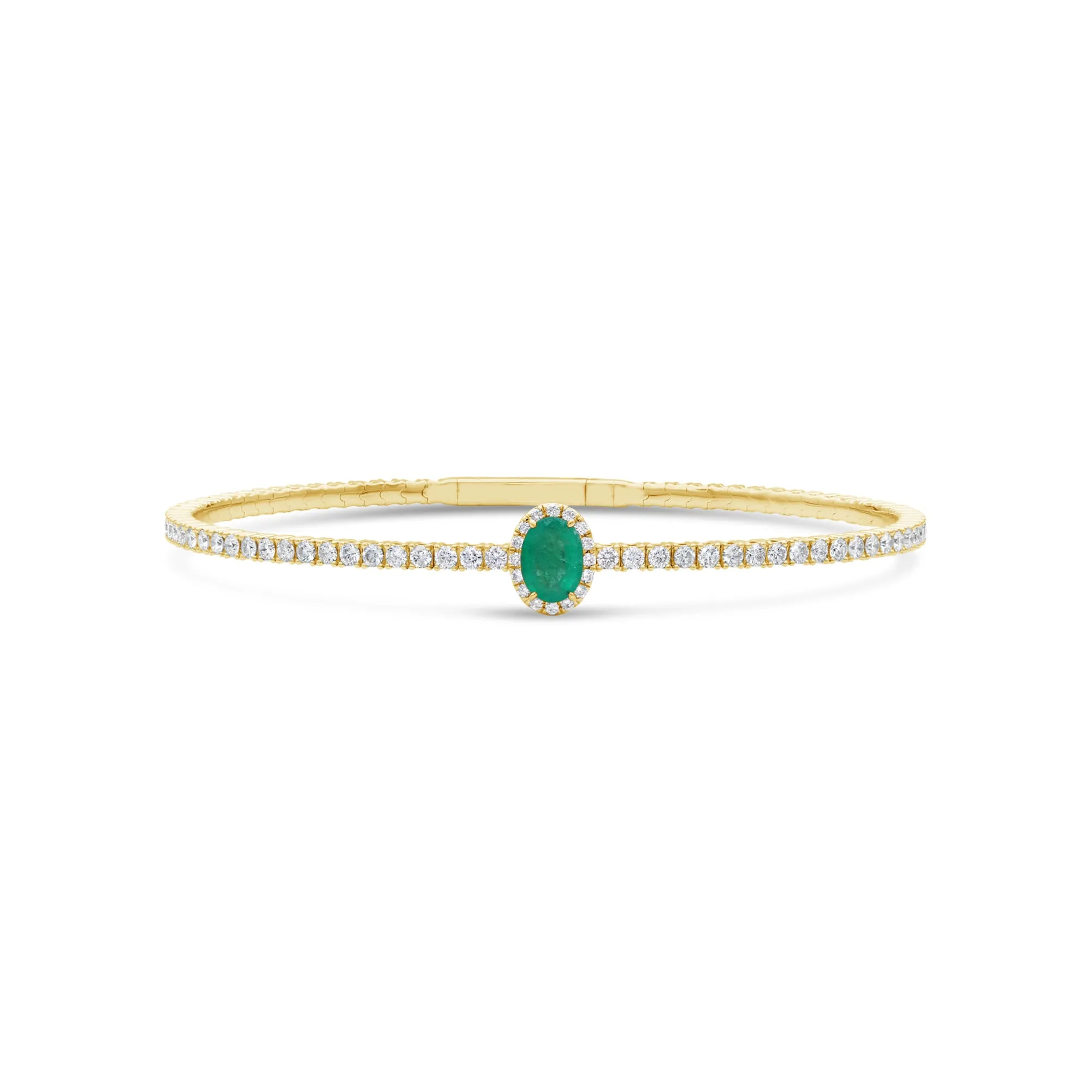 Halo Oval Emerald and Diamond Flex Bangle