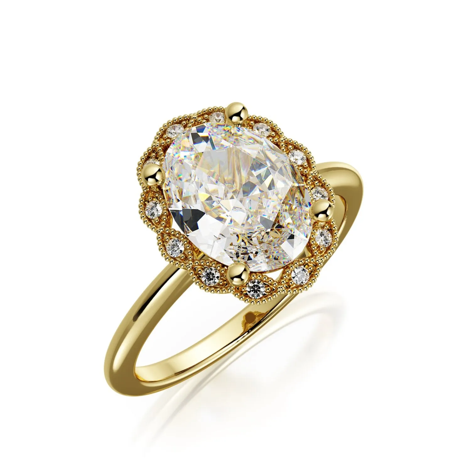 Haul Decorative Halo Natural Oval  Diamond Engagement Ring