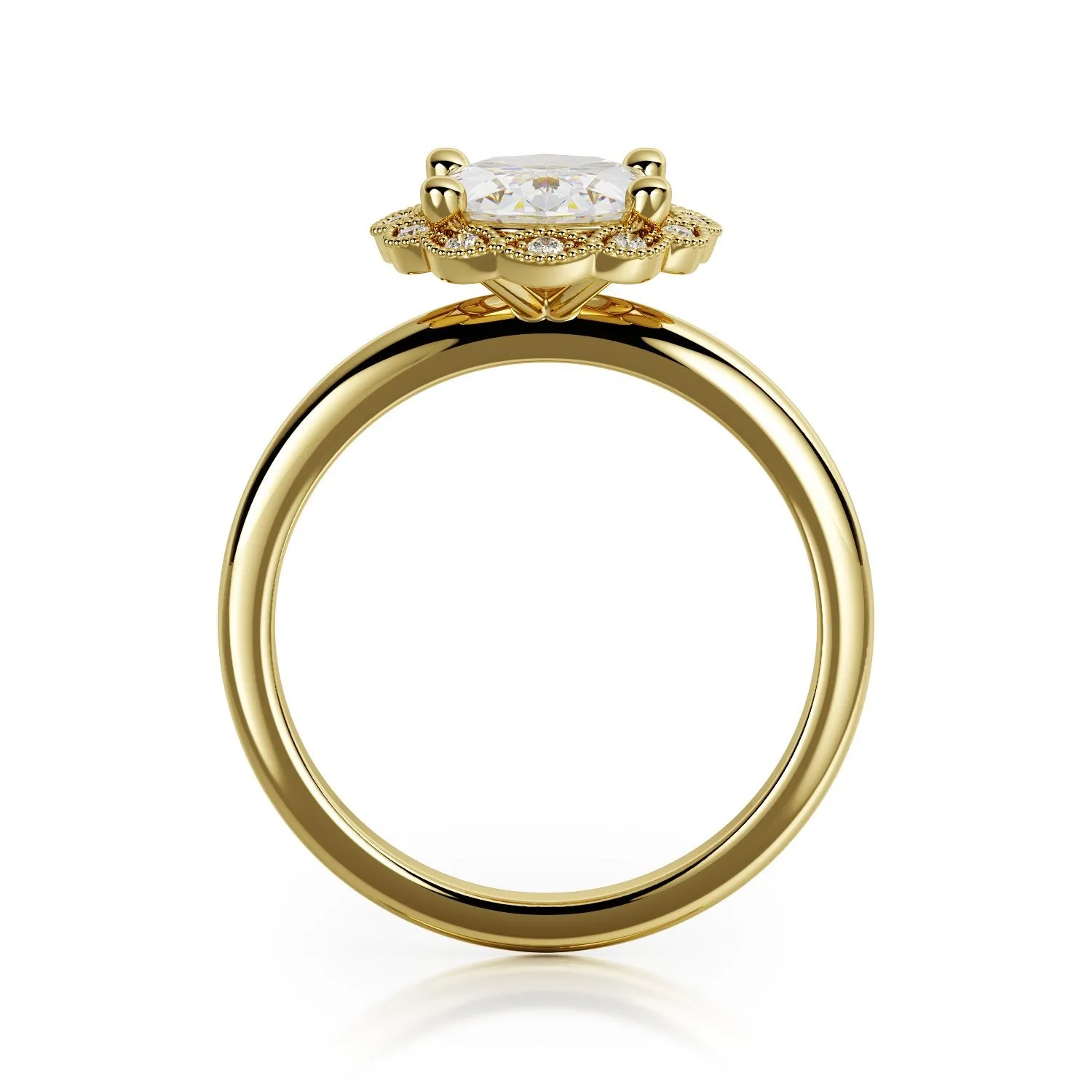 Haul Decorative Halo Natural Oval  Diamond Engagement Ring