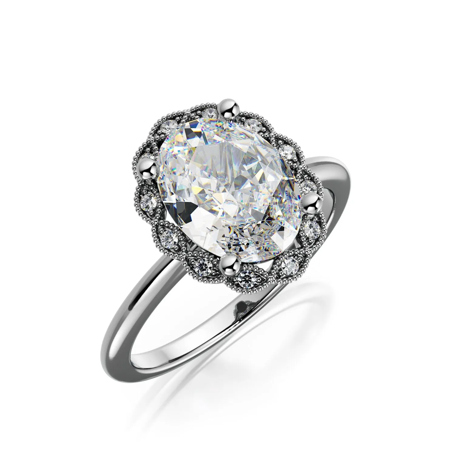 Haul Decorative Halo Natural Oval  Diamond Engagement Ring
