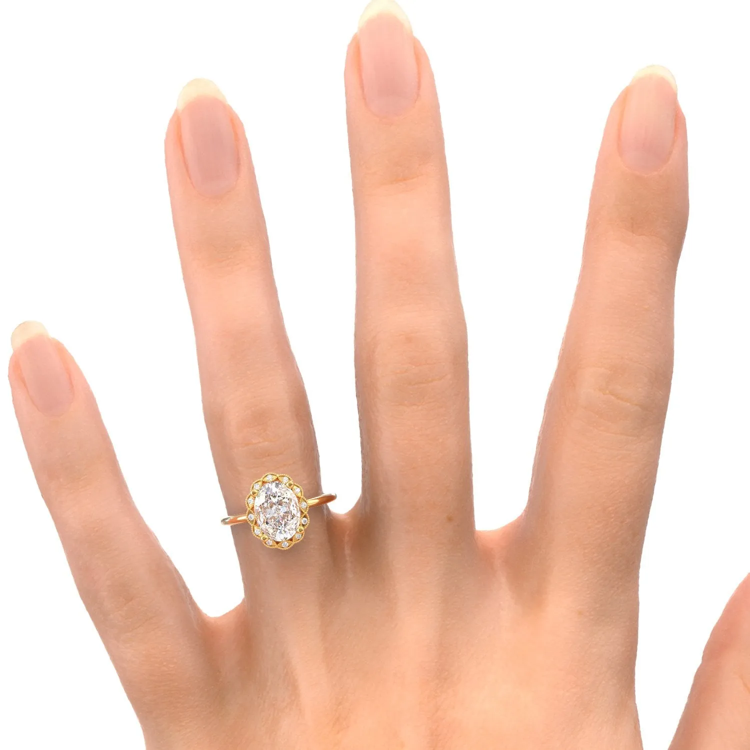 Haul Decorative Halo Natural Oval  Diamond Engagement Ring