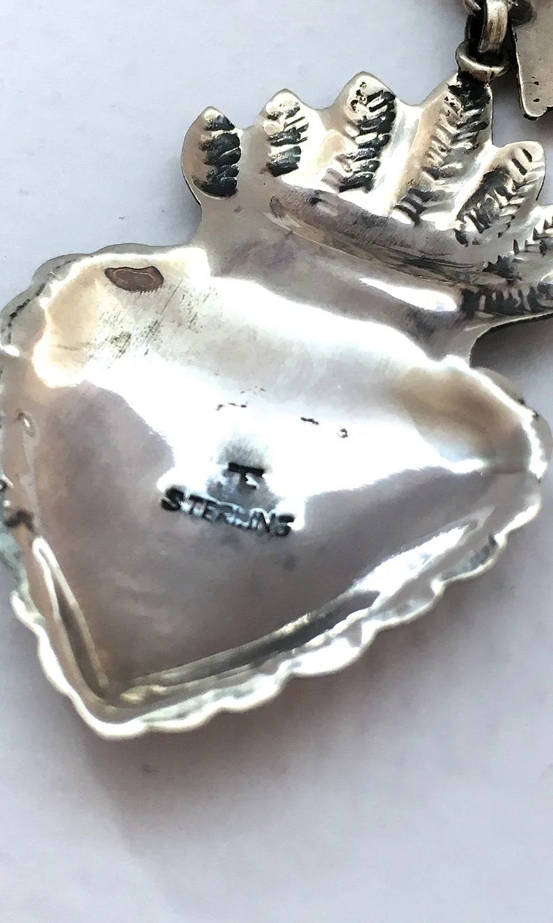 HEARTS ON FIRE Handcrafted Silver Birds and Sacred Heart Earrings by Federico Jimenez