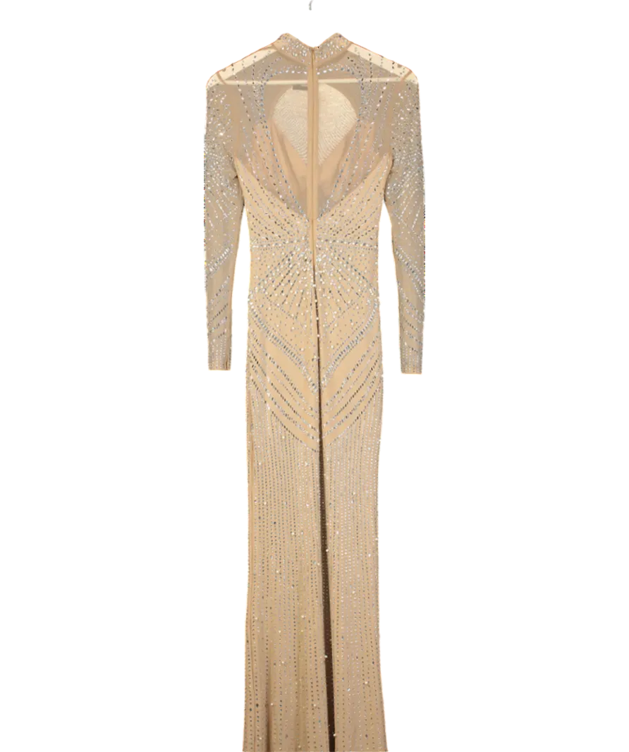 House of Maguie Nude Mesh Rhinestone And Pearl Encrusted Maxi Dress UK S