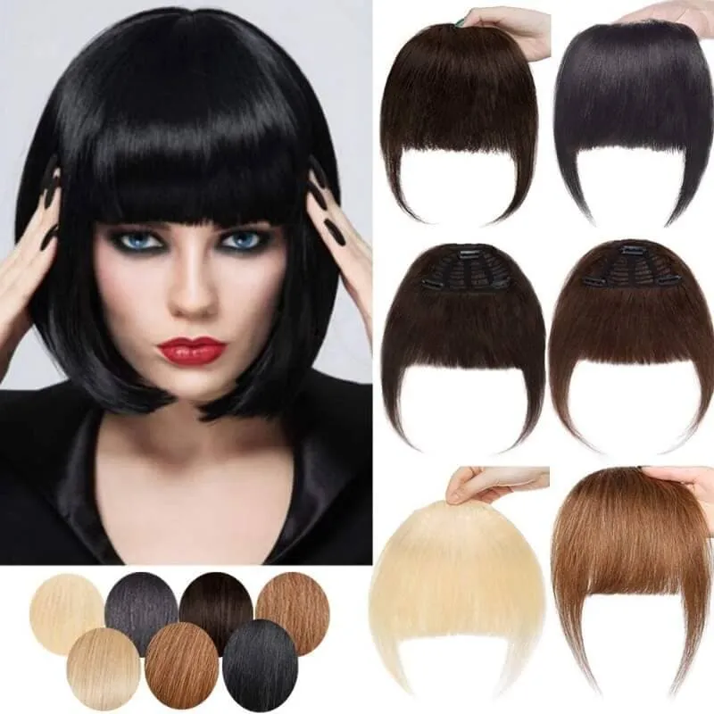 Human Hair Clip In Bangs With Temples Full Thick Front Neat Fringe