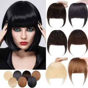 Human Hair Clip In Bangs With Temples Full Thick Front Neat Fringe