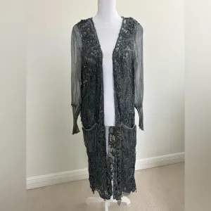 Interdee Paris Fashion Silk Long Gray Duster Coat, Size S/M