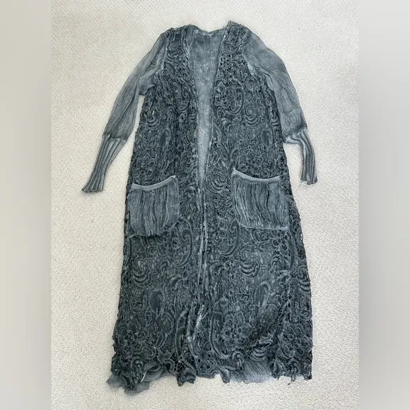 Interdee Paris Fashion Silk Long Gray Duster Coat, Size S/M