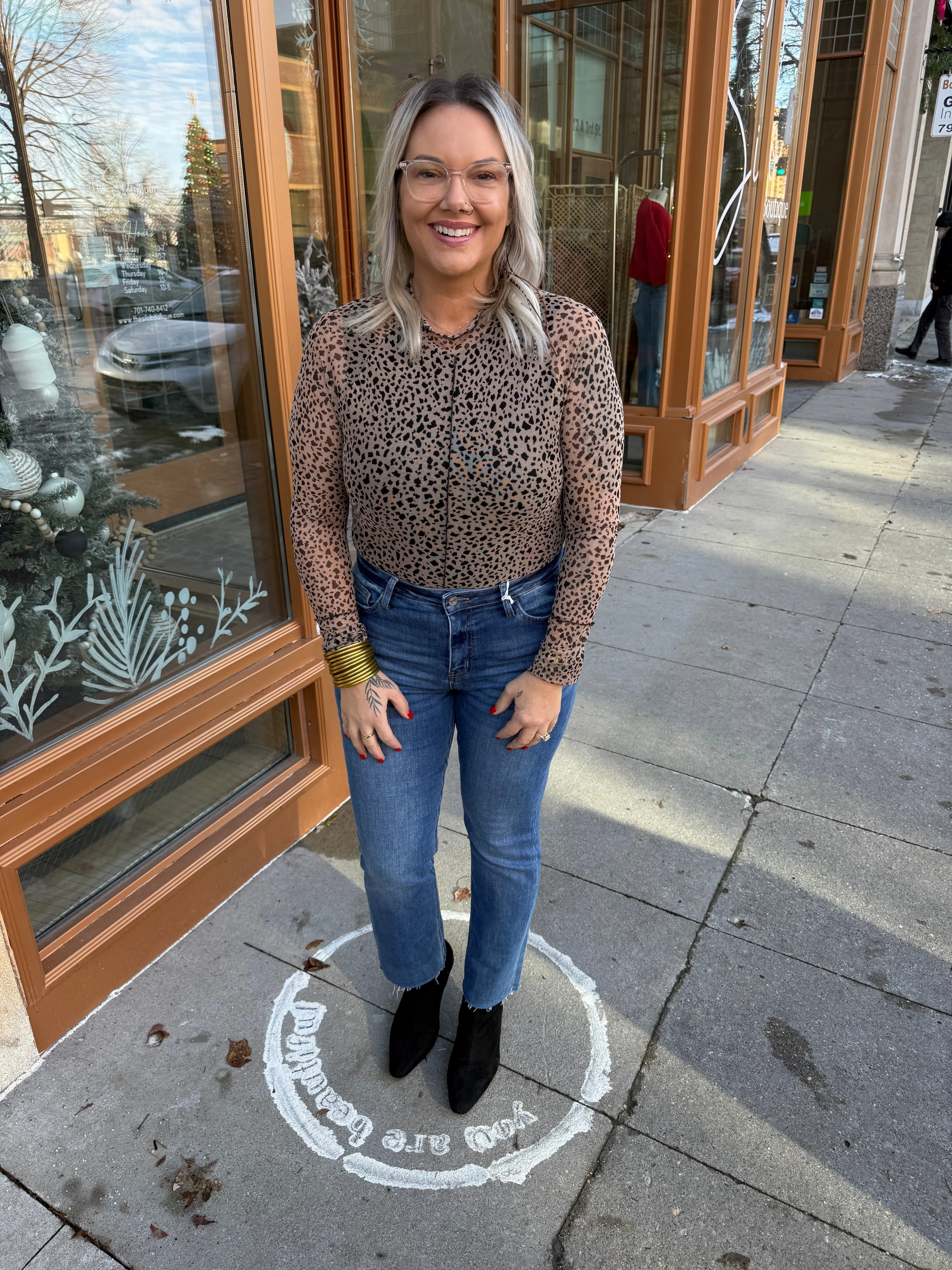 Jade Animal Print Sheer Top