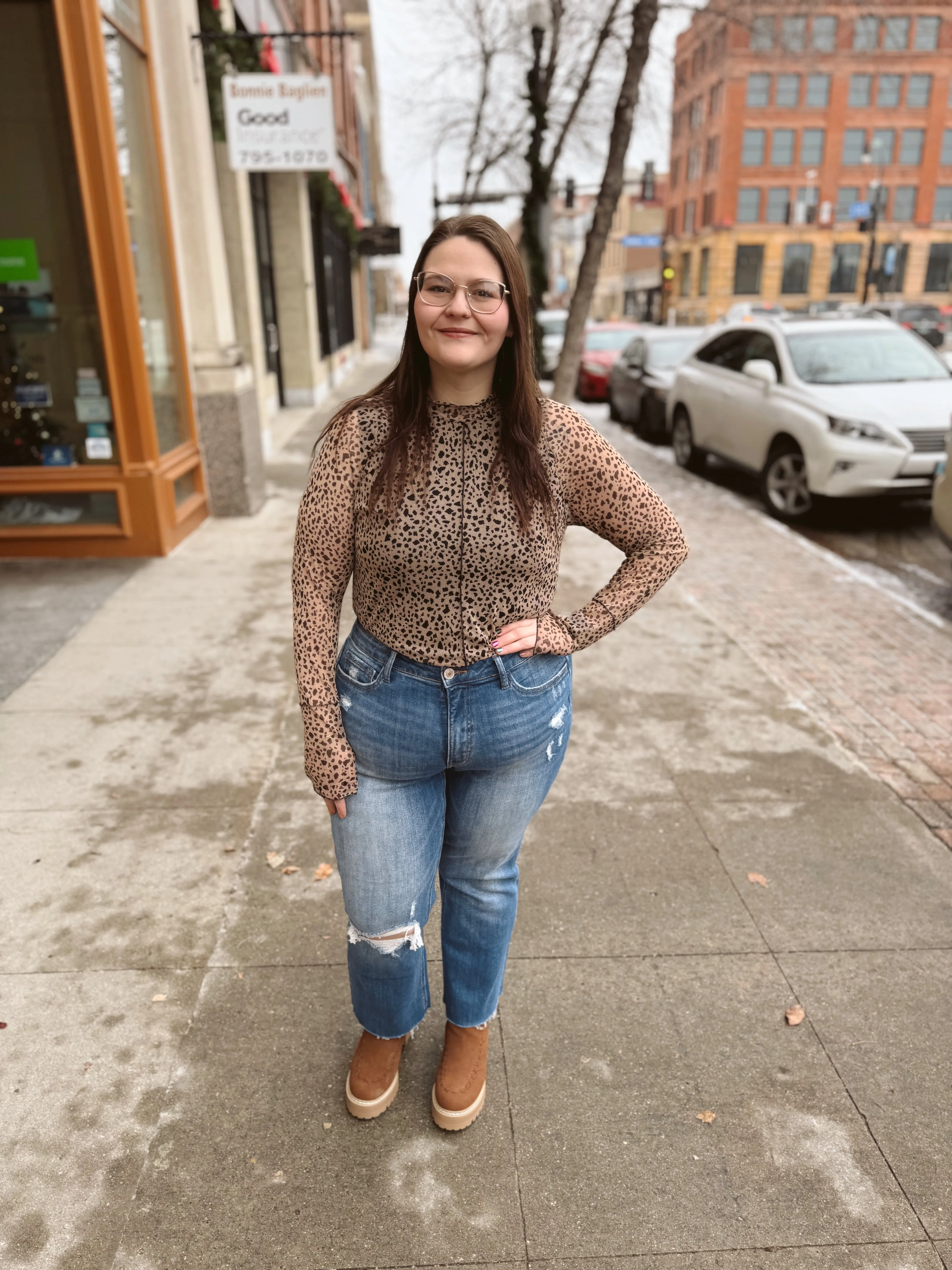 Jade Animal Print Sheer Top