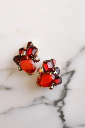 Juliana Style Red & Orange Rhinestone Statement Earrings