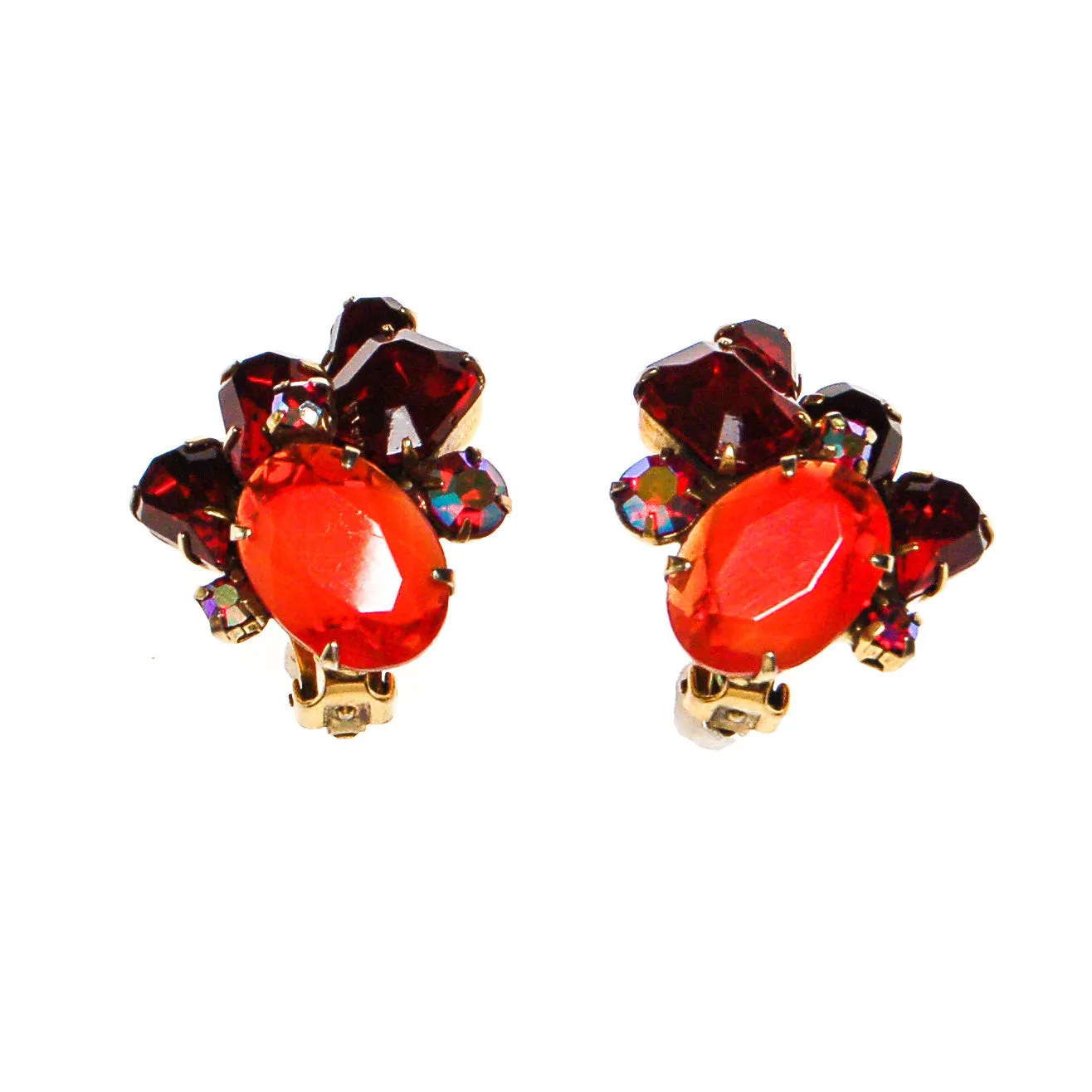 Juliana Style Red & Orange Rhinestone Statement Earrings