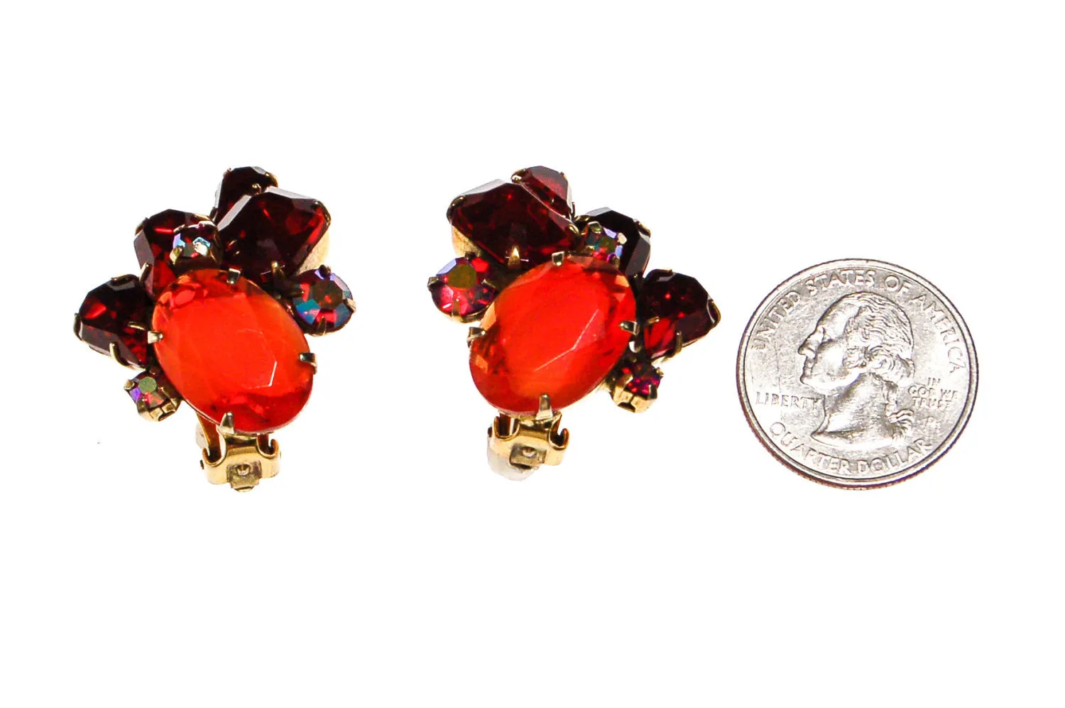 Juliana Style Red & Orange Rhinestone Statement Earrings