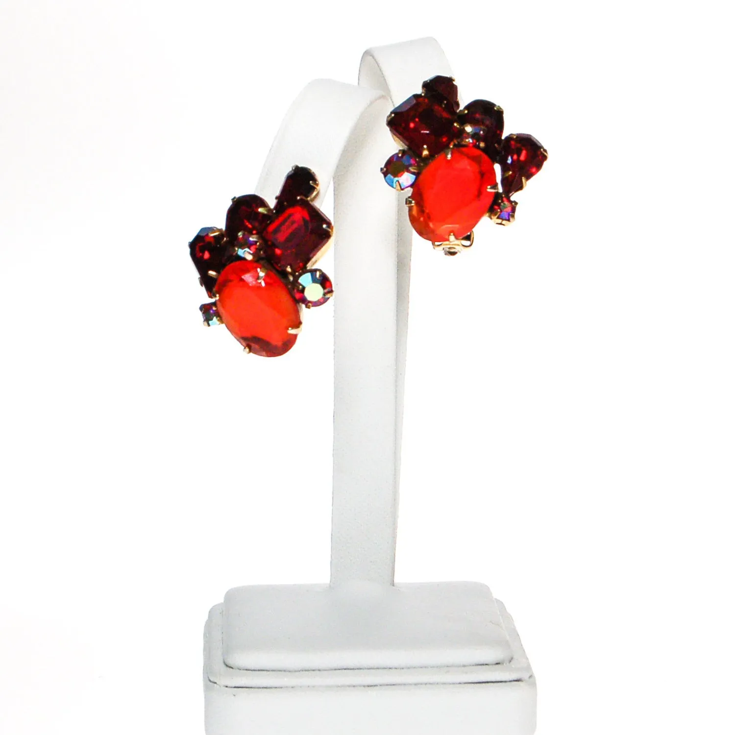Juliana Style Red & Orange Rhinestone Statement Earrings