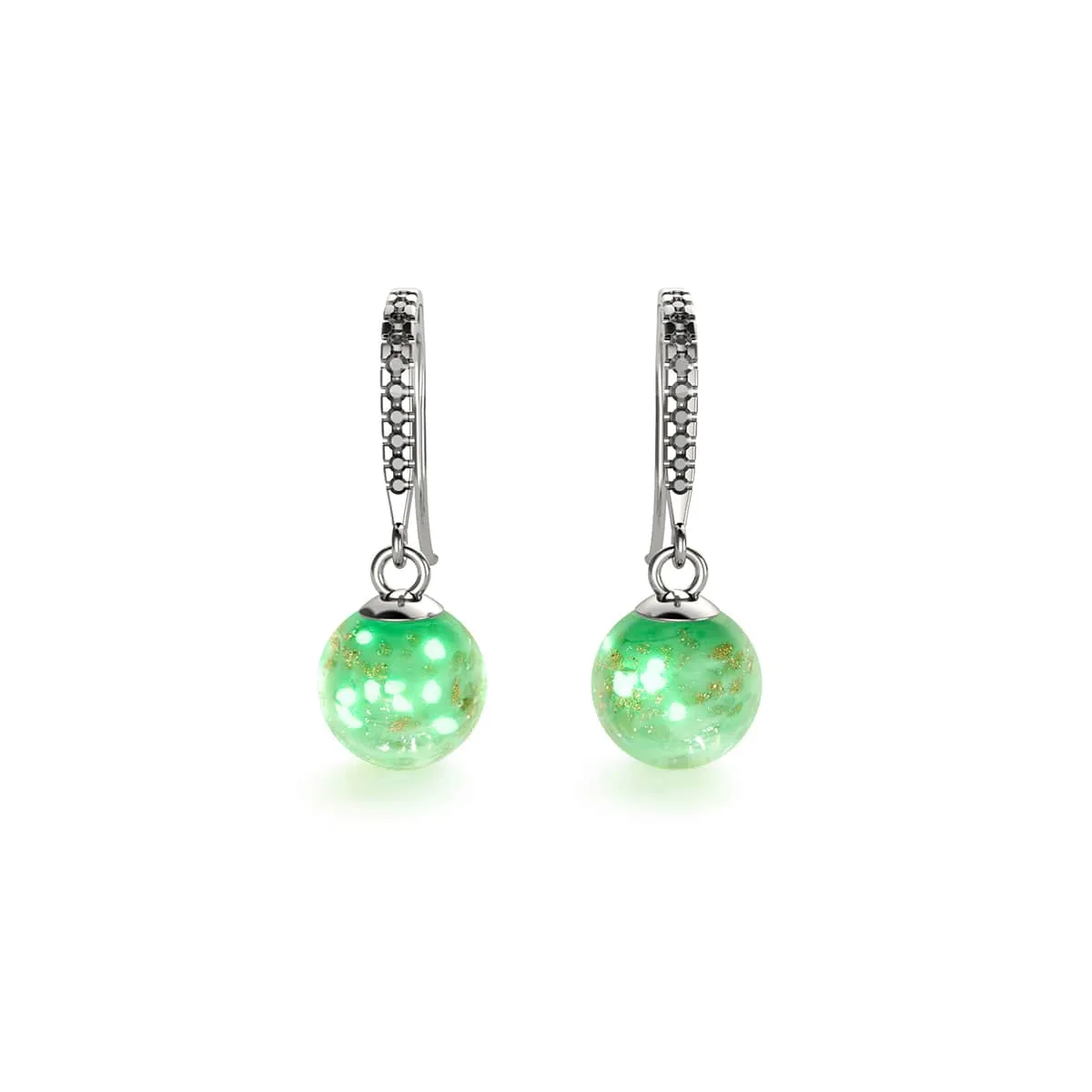 Kiwi | .925 Sterling Silver | Firefly Glass Huggie Earrings