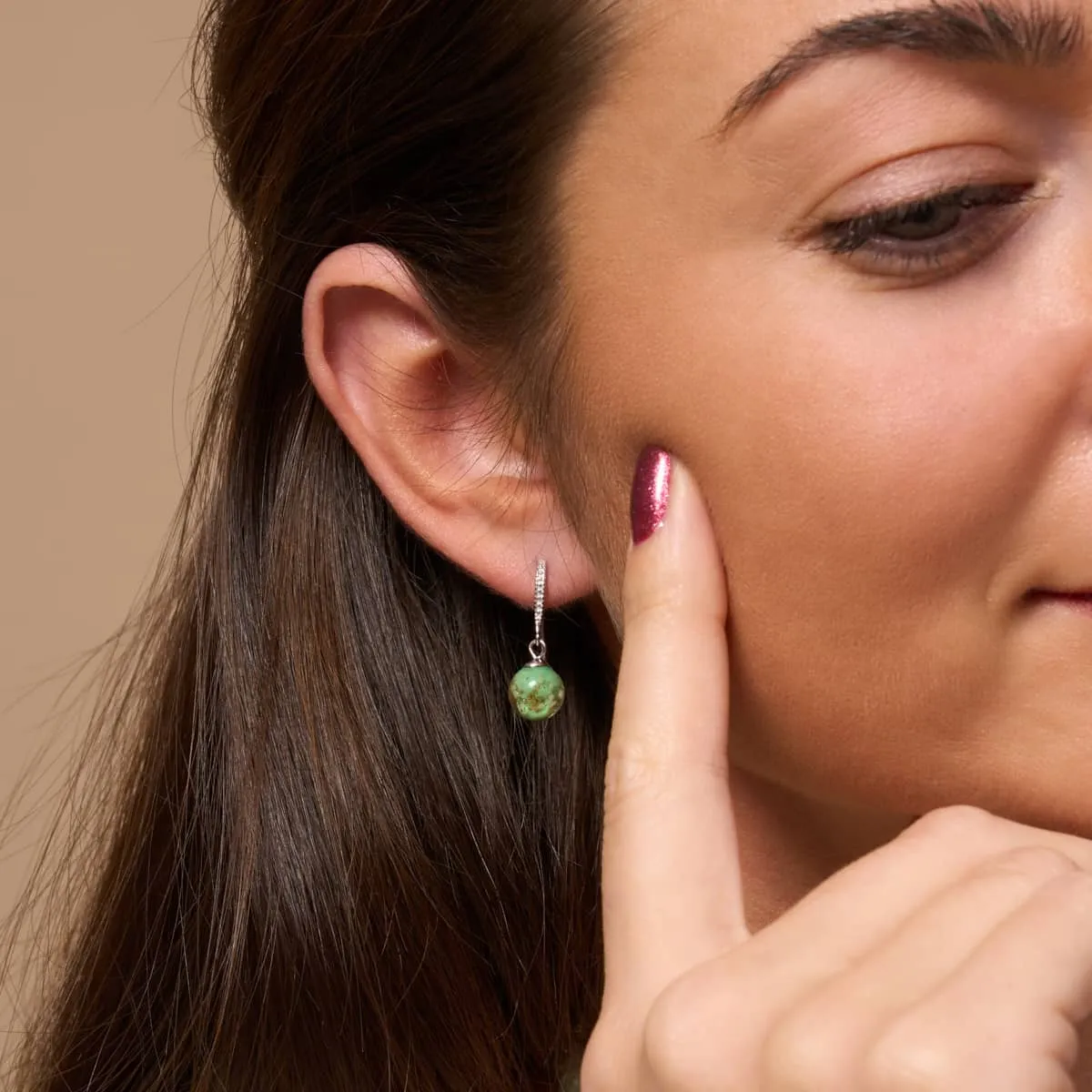 Kiwi | .925 Sterling Silver | Firefly Glass Huggie Earrings