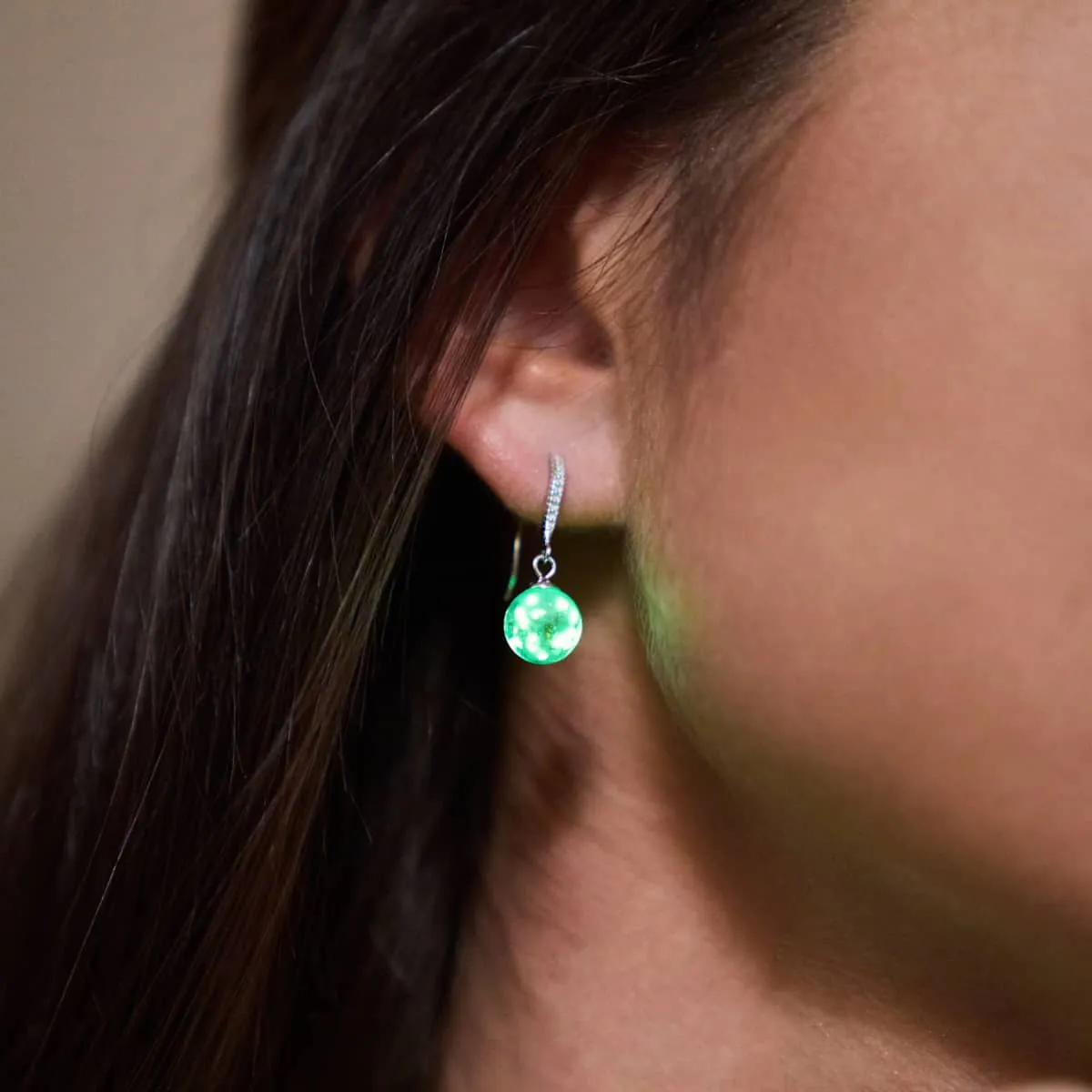 Kiwi | .925 Sterling Silver | Firefly Glass Huggie Earrings