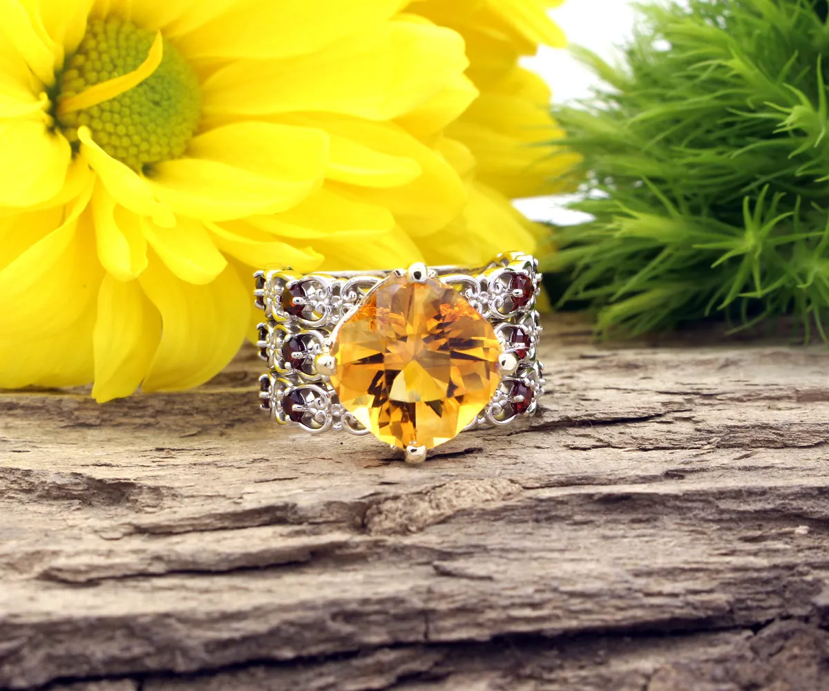 Lacey Citrine and Garnet Vintage Ring