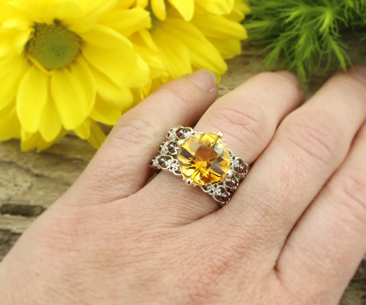 Lacey Citrine and Garnet Vintage Ring