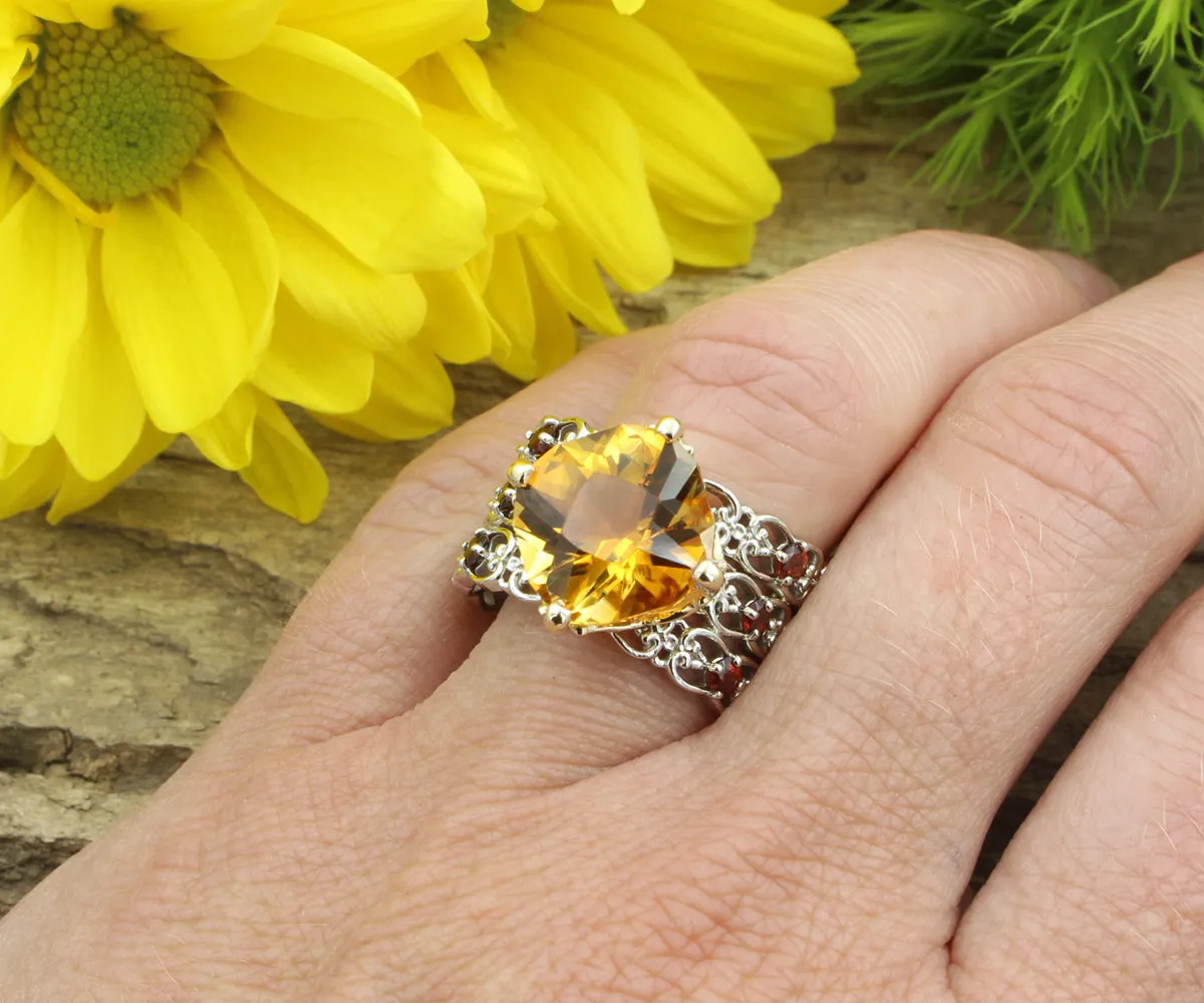 Lacey Citrine and Garnet Vintage Ring
