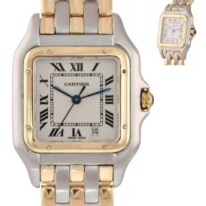 Ladies Cartier Panthere 18k Gold Steel 3 Row Two Tone 27mm Quartz Date Watch