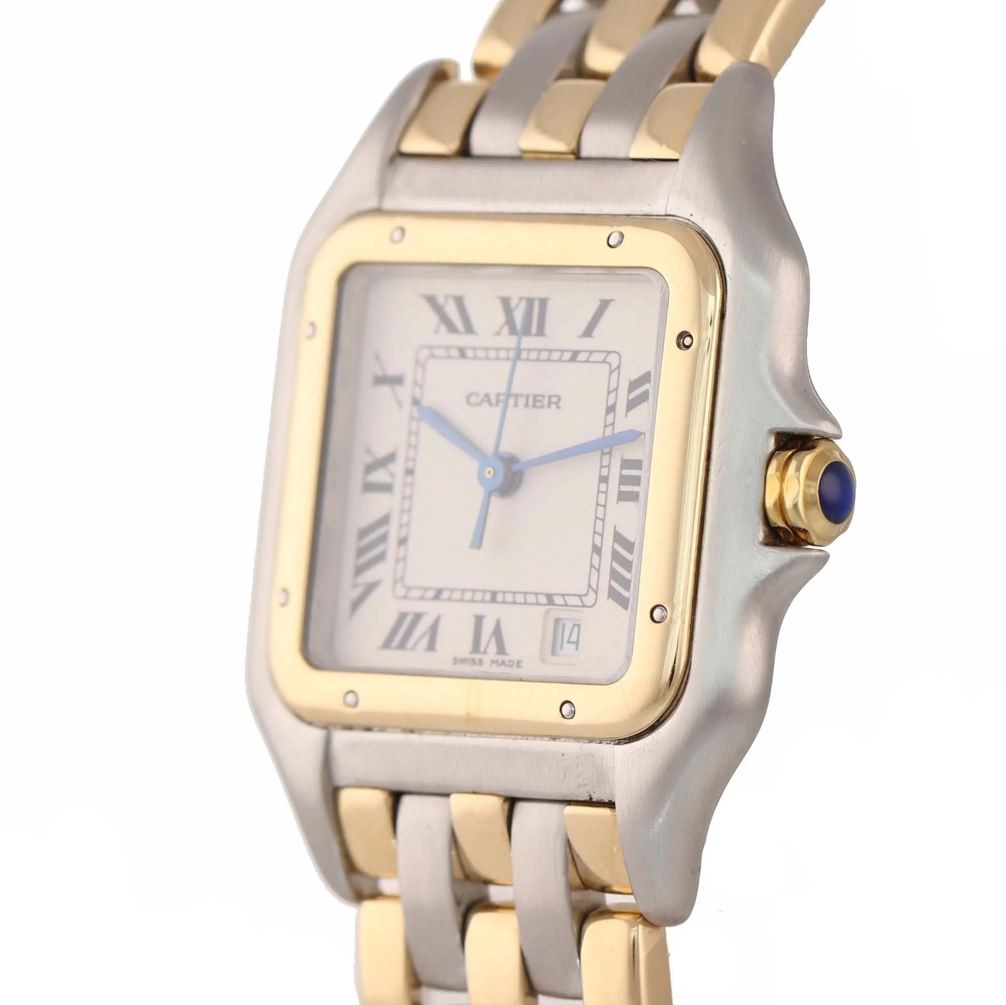 Ladies Cartier Panthere 18k Gold Steel 3 Row Two Tone 27mm Quartz Date Watch