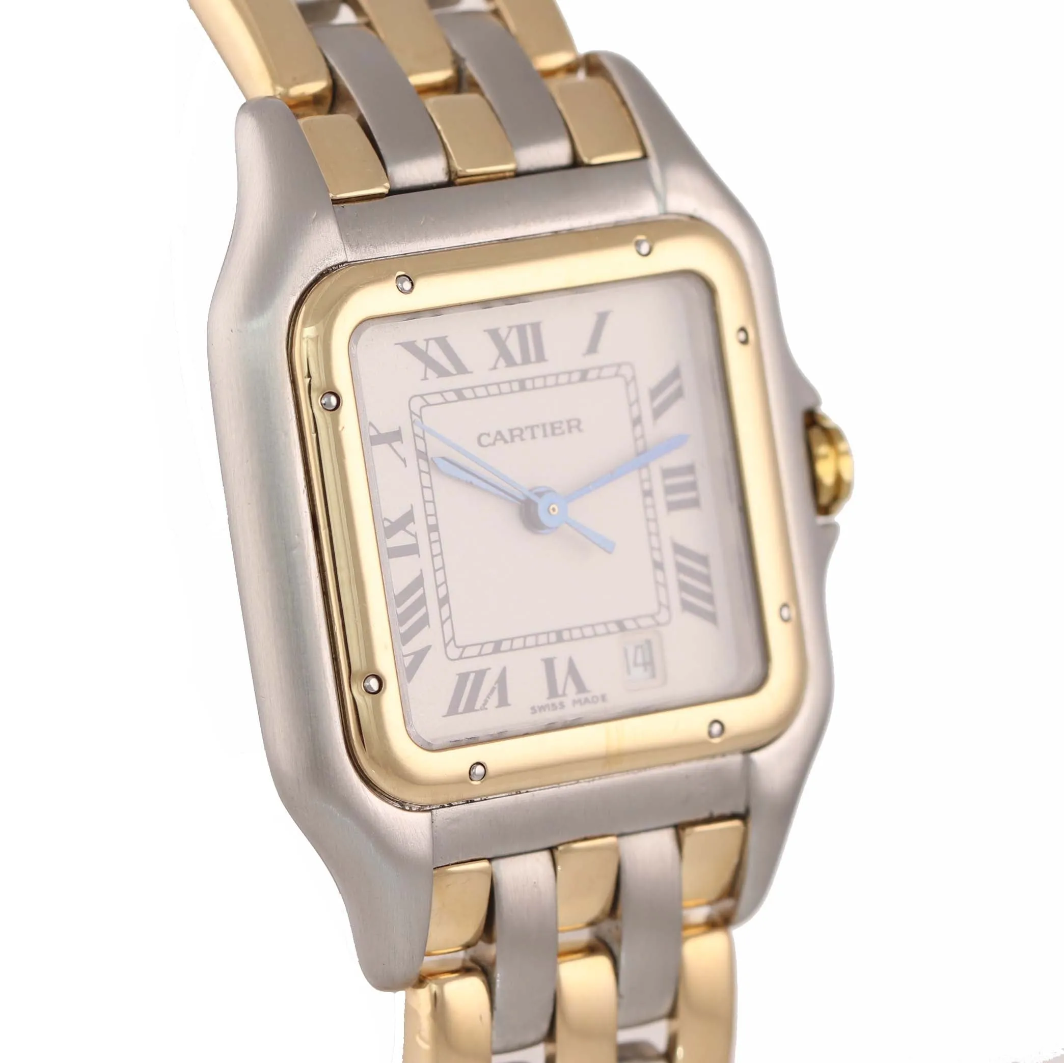 Ladies Cartier Panthere 18k Gold Steel 3 Row Two Tone 27mm Quartz Date Watch