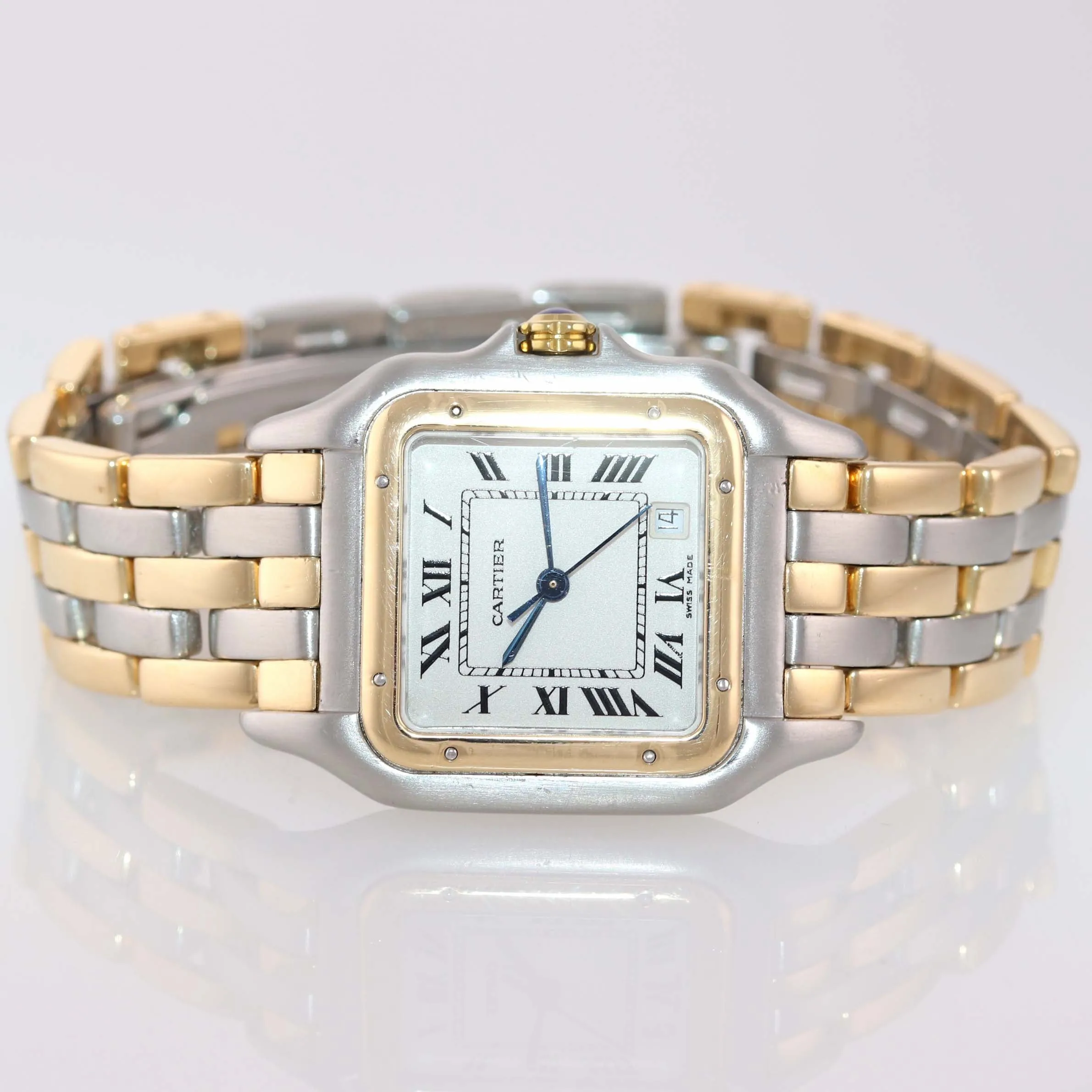 Ladies Cartier Panthere 18k Gold Steel 3 Row Two Tone 27mm Quartz Date Watch