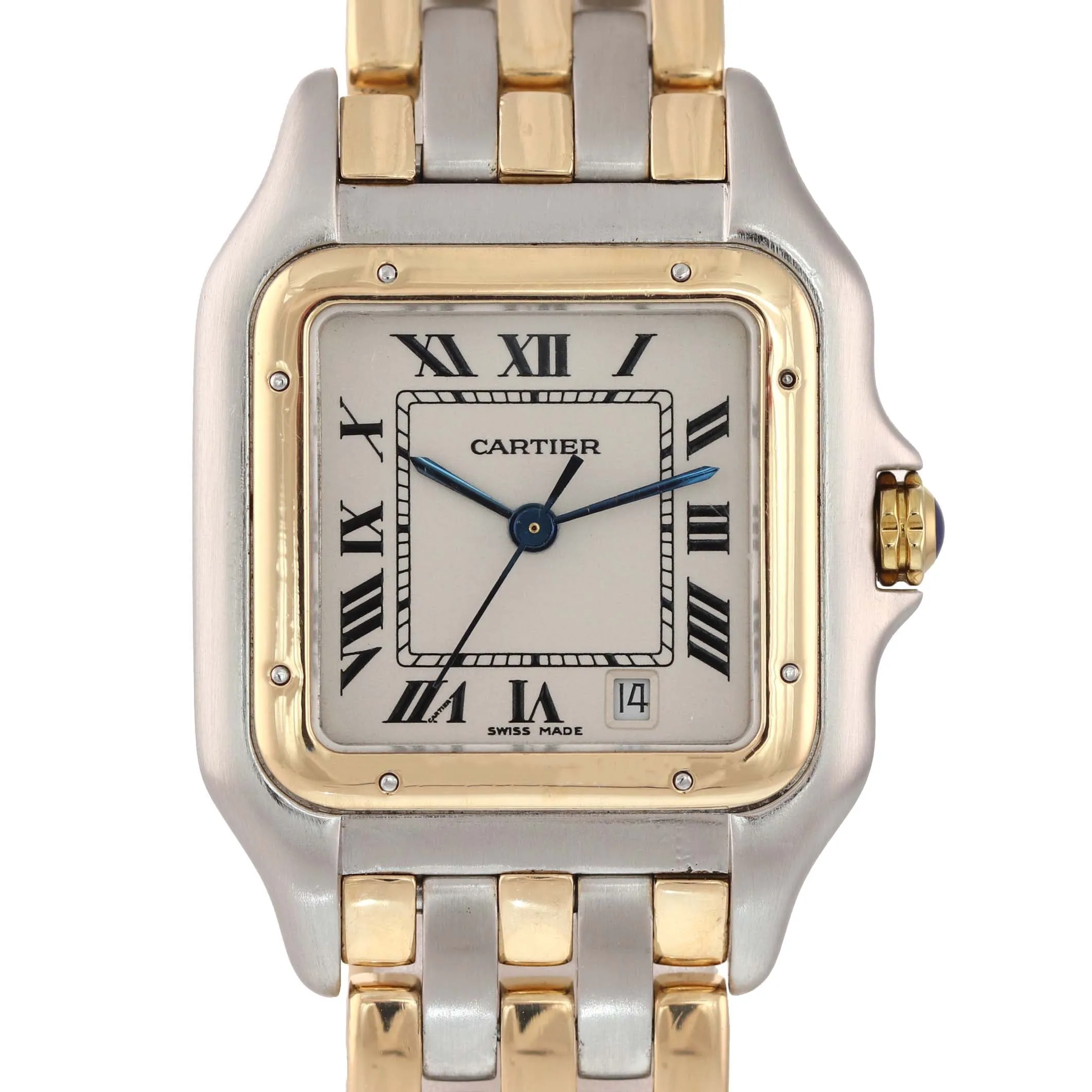 Ladies Cartier Panthere 18k Gold Steel 3 Row Two Tone 27mm Quartz Date Watch