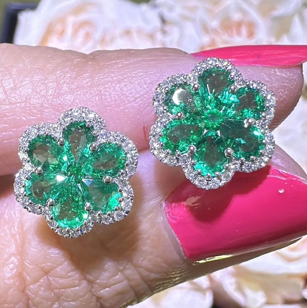 Ladies Green 1.88ct tw Emerald and Diamond Earrings