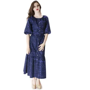Layaway for Stella Rare Marimekko Rakkauskirje Love Letter Tarha Pattern Blue/Purple Annika Rimala Vintage Maxi Dress S/M