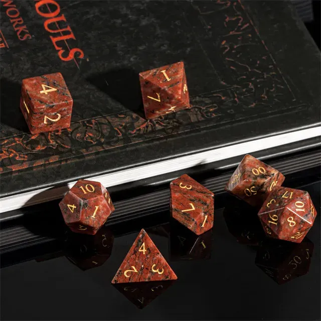 Level Up Premium Dice | Granite Sesame Red Gemstone