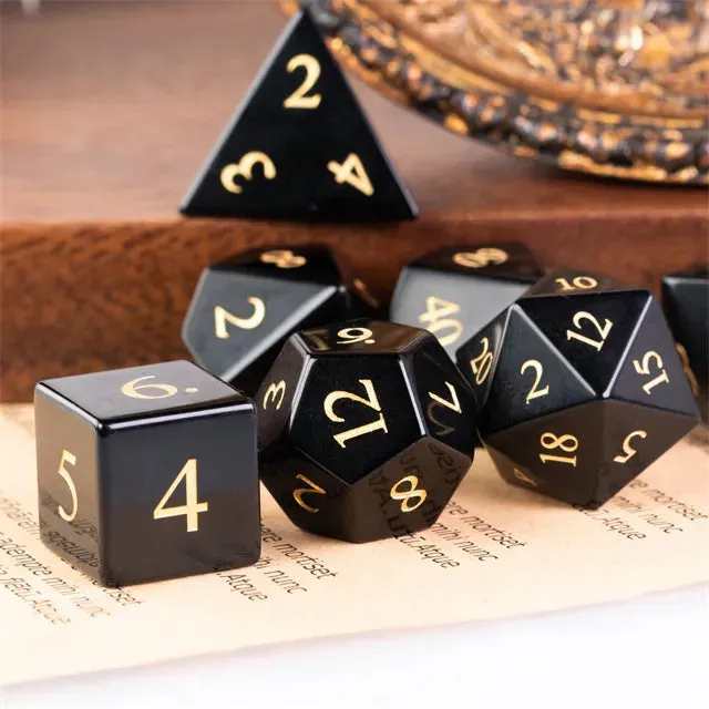 Level Up Premium Dice | Obsidian Gemstone |  Black