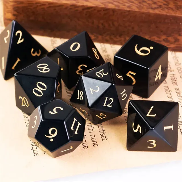 Level Up Premium Dice | Obsidian Gemstone |  Black