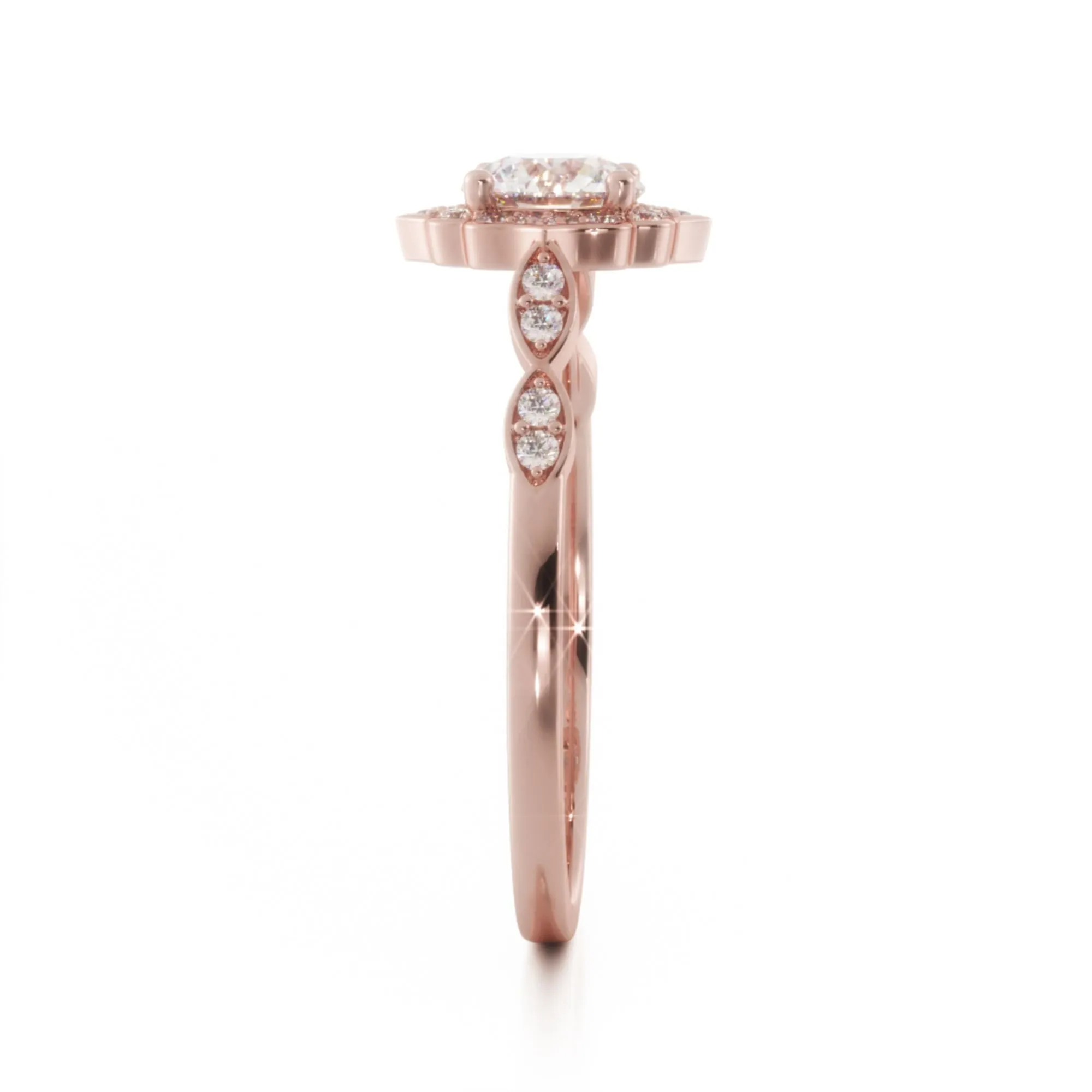 Licht Decorative Halo Natural Round  Diamond Engagement Ring