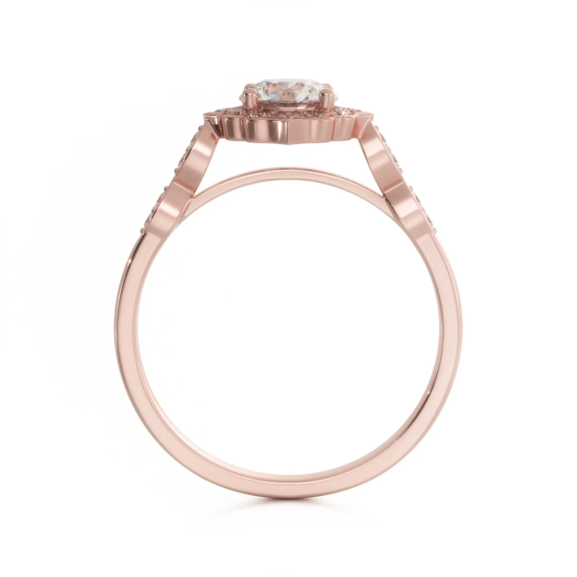 Licht Decorative Halo Natural Round  Diamond Engagement Ring
