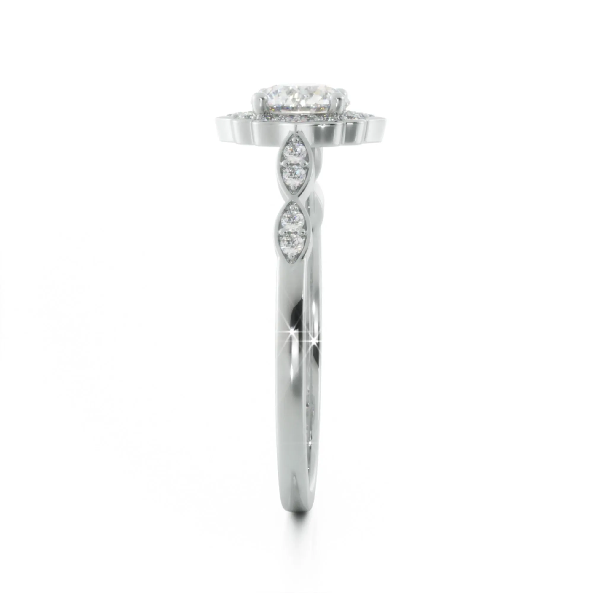 Licht Decorative Halo Natural Round  Diamond Engagement Ring
