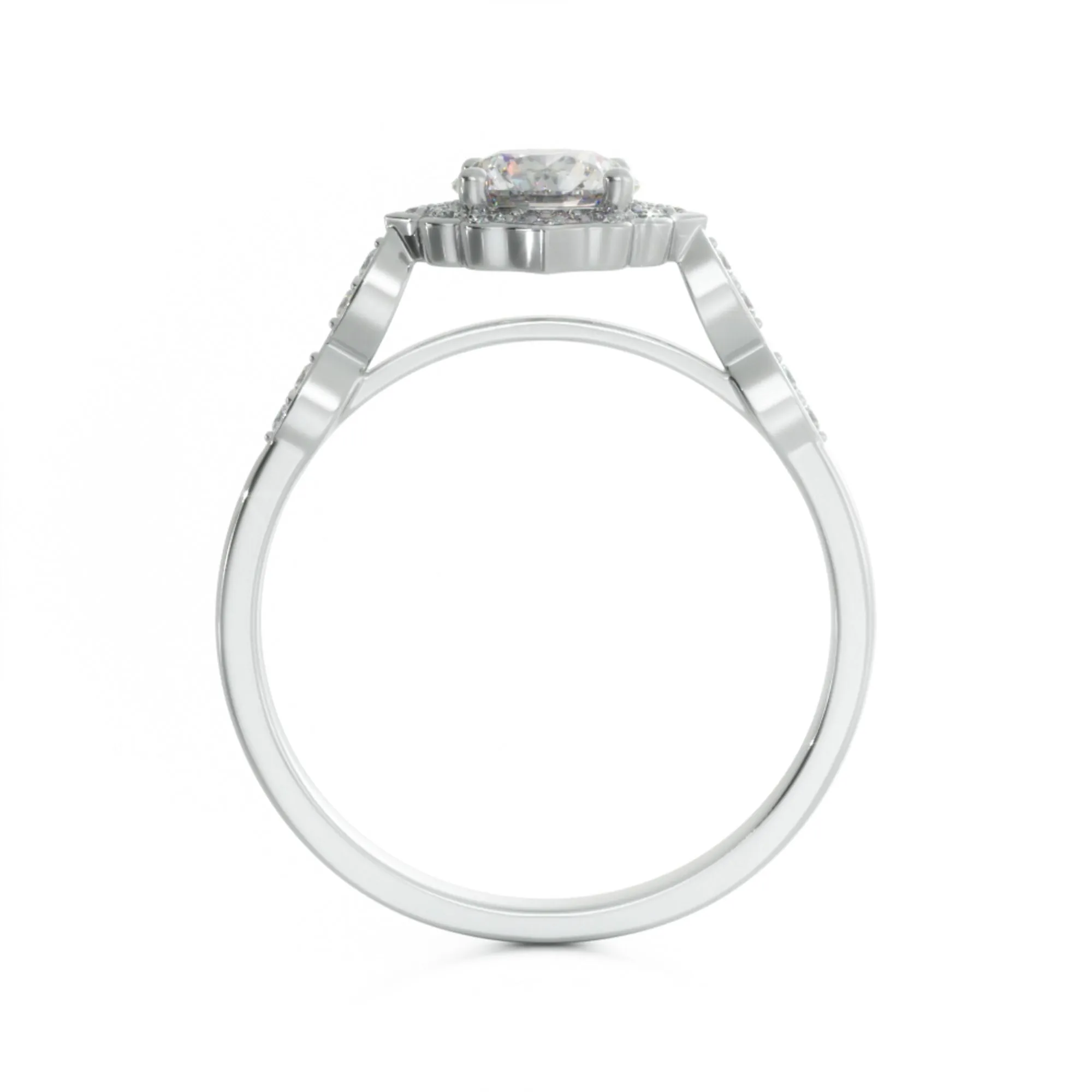 Licht Decorative Halo Natural Round  Diamond Engagement Ring