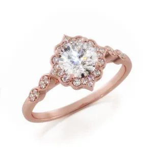 Licht Decorative Halo Natural Round  Diamond Engagement Ring
