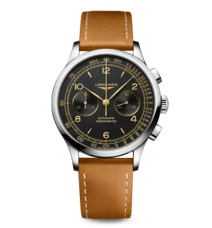 Longines Record 40mm Watch with Tan Leather Strap