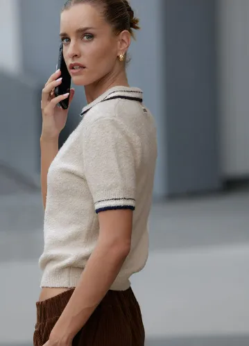 Lorna Jane Country Club Knit Polo Tee - Ivory