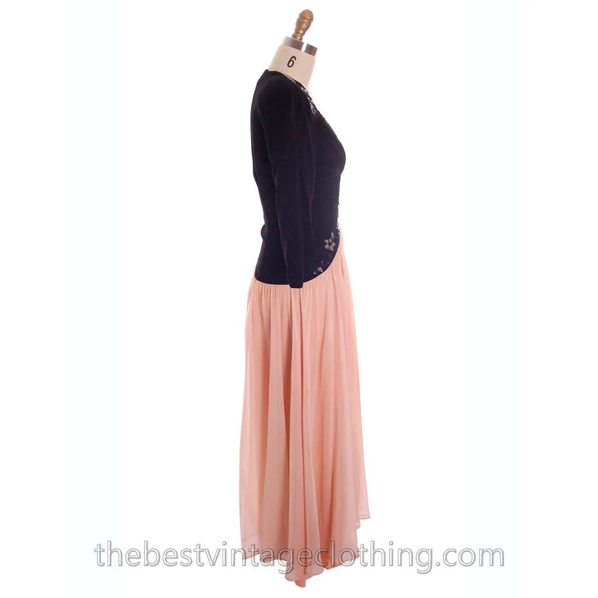 Lovely Vintage 1940s Evening Dress Pink & Black Sequinned  Bodice 34-26-Free