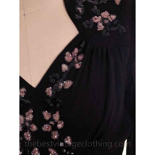 Lovely Vintage 1940s Evening Dress Pink & Black Sequinned  Bodice 34-26-Free
